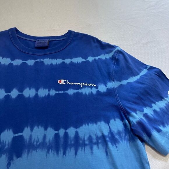 Champion Reverse Weave Blue Tie Dye T-Shirt Size Large - Picture 4 of 7